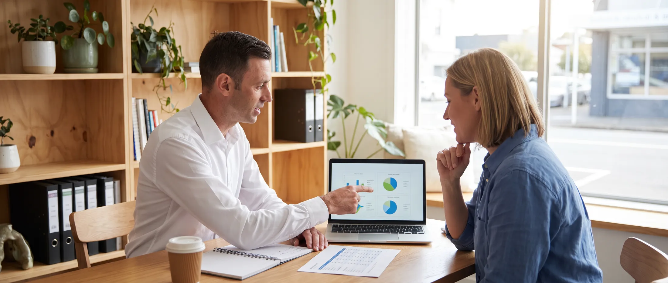 Courtney Pearce in a strategy session with a business owner